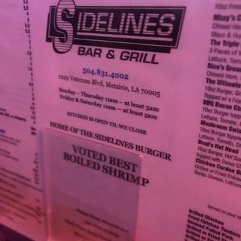 Sidelines Bar & Grill - Best boiled shrimp in town - Sports Bars Near Me - Metairie, Louisiana Sidelines Bar & Grill - Best boiled shrimp in town - Sports Bars Near Me - Metairie, Louisiana