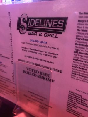 Menu photo 1 Sidelines Bar & Grill Metairie, LA Menu photo 1 Sidelines Bar & Grill Metairie, LA