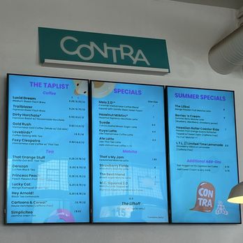 Contra Coffee & Tea - Menu as of 9-8-25 - Coffee & Tea Near Me - Orange, California