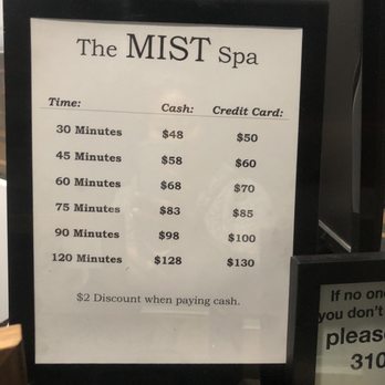 The Mist Spa - Pricing list - Massage Near Me - Los Angeles, California The Mist Spa - Pricing list - Massage Near Me - Los Angeles, California