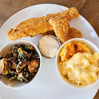 Bobby Mac’s BBQ - Fried Carfish, Brussel sprouts & mac n cheese. Catfish was so fresh & cooked perfectly! - Southern Near Me - Crockett, California