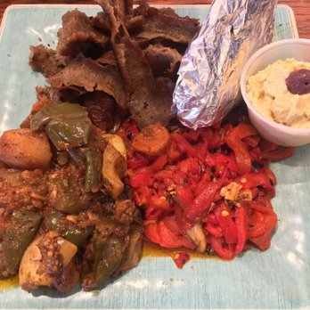 Greek Lady - The gyro plate (NOT platter) with roasted veggies and peppers, plus hummus on the side - Greek Near Me - Philadelphia, Pennsylvania Greek Lady - The gyro plate (NOT platter) with roasted veggies and peppers, plus hummus on the side - Greek Near Me - Philadelphia, Pennsylvania