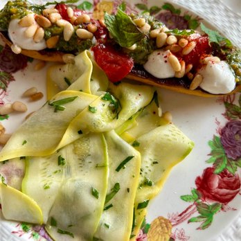 Mint Mark - Zucchini - mint, pine nuts, cara cara kosho, ricotta, pickled strawberry - my favorite! - Bars Near Me - Madison, Wisconsin Mint Mark - Zucchini - mint, pine nuts, cara cara kosho, ricotta, pickled strawberry - my favorite! - Bars Near Me - Madison, Wisconsin