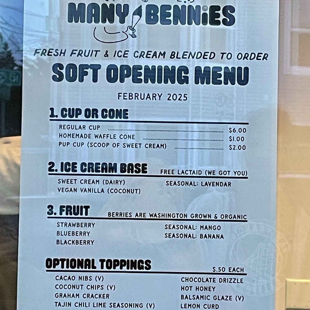 Many Bennies - The menu is limited and straightforward which I really like - Ice Cream & Frozen Yogurt Near Me - Seattle, Washington Many Bennies - The menu is limited and straightforward which I really like - Ice Cream & Frozen Yogurt Near Me - Seattle, Washington