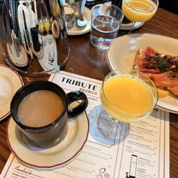 Coffee, mimosa tower, smoked salmon appetizer