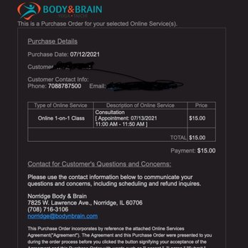 Body & Brain - Norridge - here is the receipt to prove I attended a class. Yelp thinks I'm making this up. - Yoga Near Me - Norridge, Illinois