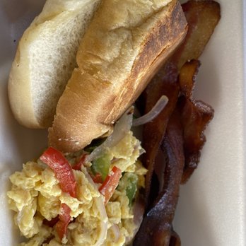Fast Jacks - Breakfast Special- scrambled eggs with peppers/onions, 3 slices bacon and Cuban toast. $4.50 - Coffee & Tea Near Me - Tampa, Florida