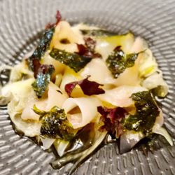 Stillwater - Small plate - local fish sashimi, yuzukosho, pickled fennel, kombu soy, toasted nori - $25
