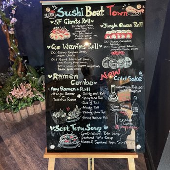 Sushi Boat Town - a menu on a blackboard - Japanese Near Me - San Jose, California
