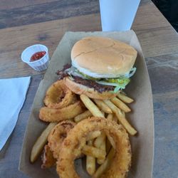 Taylor Belle’s & Burgers - Smash burger with half onion rings and fries