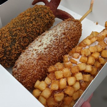 Chung Chun Rice Dog - Squid Ink-Cheese, Regular, Potato - Hot Dogs Near Me - Toronto, Ontario
