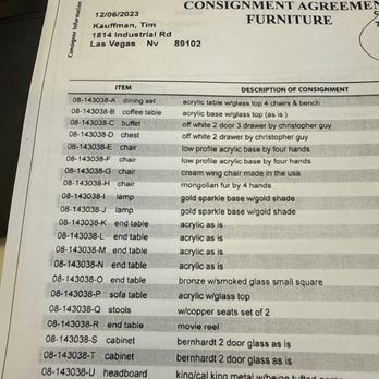 Home Consignment Center - Obvious inventory sheet with item numbers she refused to provide redacted receipts for. - Jewelry Near Me - Yorba Linda, California