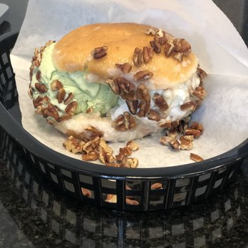 Sweet-Stack Creamery - Donut Stack with green tea ice cream, caramel praline, and pecans - Desserts Near Me - Atlanta, Georgia