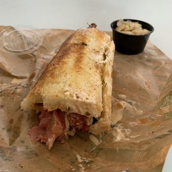 Dimestore Delibar - Delicious roast beef dimeroll and bacon potato salad (I promise it's way better than mine looked by the time I got it home)! - New American Near Me - Denver, Colorado