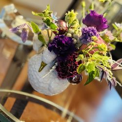 Drinkwater Flowers & Design - Custom antique Dove of Peace frog vase.