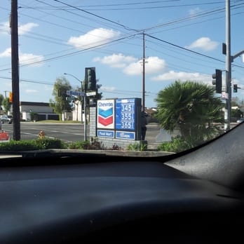 Chevron - a view of a gas station from inside a car - Gas Stations Near Me - Santa Ana, California