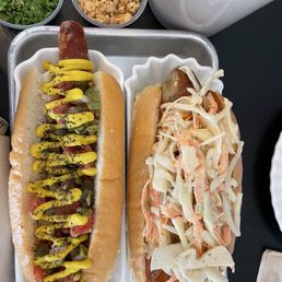 two hot dogs with mustard and relish two hot dogs with mustard and relish