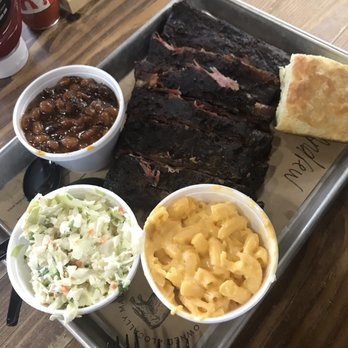 4 Rivers Smokehouse - Half rack St. Louis ribs with baked beans, cole slaw, mac and cheese, and biscuit - Barbeque Near Me - Gainesville, Florida 4 Rivers Smokehouse - Half rack St. Louis ribs with baked beans, cole slaw, mac and cheese, and biscuit - Barbeque Near Me - Gainesville, Florida
