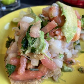 Los Ranchos - El Moreno Special Shrimp, pico de gallo, avocado, lime and cucumber on  tostadas - Mexican Near Me - South Haven, Michigan