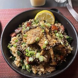 Crab rice with a softshell crab on top Crab rice with a softshell crab on top