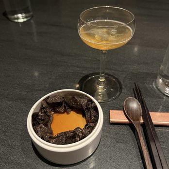 Atomix - Chestnut monkfish liver custard with black truffle and hazelnut - Korean Near Me - New York, New York Atomix - Chestnut monkfish liver custard with black truffle and hazelnut - Korean Near Me - New York, New York