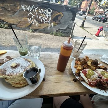 Saint James Espresso Bar & Eatery - A stack of pancakes and a special menu item - Cafes Near Me - Hamilton, Ontario Saint James Espresso Bar & Eatery - A stack of pancakes and a special menu item - Cafes Near Me - Hamilton, Ontario