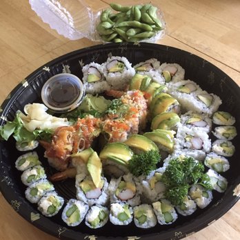 Hanamaru - Edamame; 2 CA roll, Gluten free Asparacado, pickled ginger, soy, wasabi, Shrimp on Fire, and Follow Your Dream. - Japanese Near Me - Sunnyvale, California Hanamaru - Edamame; 2 CA roll, Gluten free Asparacado, pickled ginger, soy, wasabi, Shrimp on Fire, and Follow Your Dream. - Japanese Near Me - Sunnyvale, California
