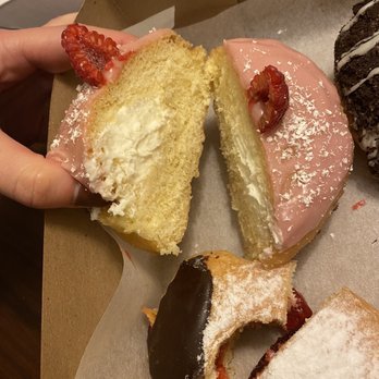 Donut Bar + Coffee - Inside of Raspberry cream cheese and vegan jelly - Coffee & Tea Near Me - Southfield, Michigan