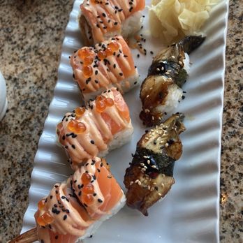 Yami Sushi & Teriyaki - Salmon Special Roll & Unagi - Eel (1 Piece) - Japanese Near Me - Gresham, Oregon Yami Sushi & Teriyaki - Salmon Special Roll & Unagi - Eel (1 Piece) - Japanese Near Me - Gresham, Oregon