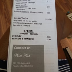 Nail Club - They have specials on Monday and Tuesday. I picked the perfect day.
