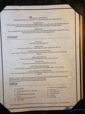 Menu photo 2 Toni Steakhouse Savannah, GA Menu photo 2 Toni Steakhouse Savannah, GA
