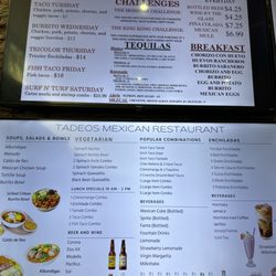 Tadeo's Mexican Restaurant - Wall menu
