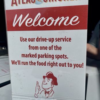Atlas Chicken - Table sign - Chicken Shop Near Me - Bartlett, Illinois