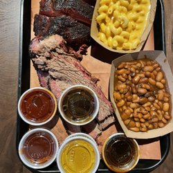 Neighbor Tim’s BBQ - 3 meat combo double brisket and baby backs beans / Mac n cheese on the side