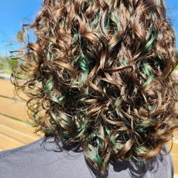 Teal highlights in curly hair