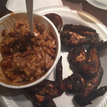 Caribbean Jerk Palace - 6 jerk wings and a small order of rice and peas - Caribbean Near Me - Chicago, Illinois