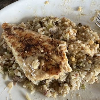 Maxine's Gumbo House - Stuffed Redfish (1/2 eaten...I was hungry! :-)) - Cajun/Creole Near Me - Manor, Texas Maxine's Gumbo House - Stuffed Redfish (1/2 eaten...I was hungry! :-)) - Cajun/Creole Near Me - Manor, Texas