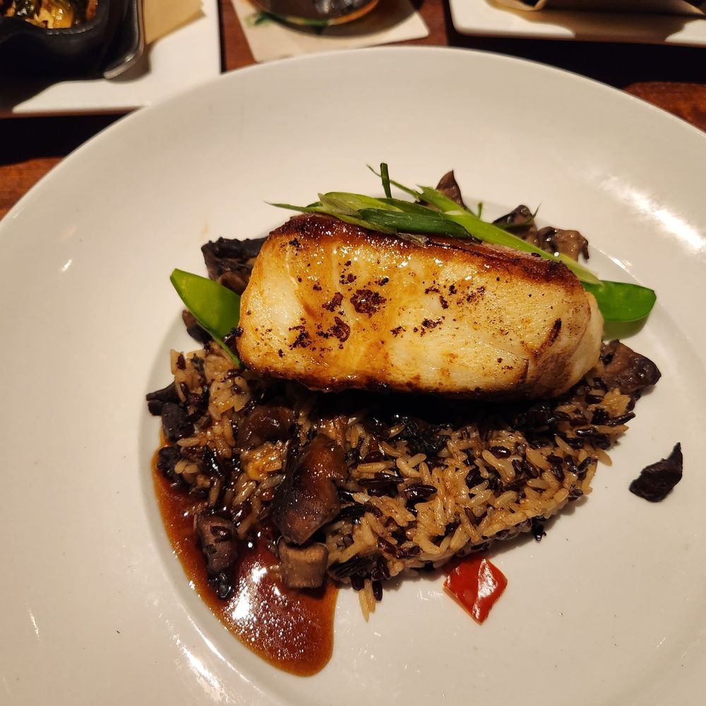 Seasons 52 - sea bass with rice mushrooms peapod - New American Near Me - Schaumburg, Illinois Seasons 52 - sea bass with rice mushrooms peapod - New American Near Me - Schaumburg, Illinois