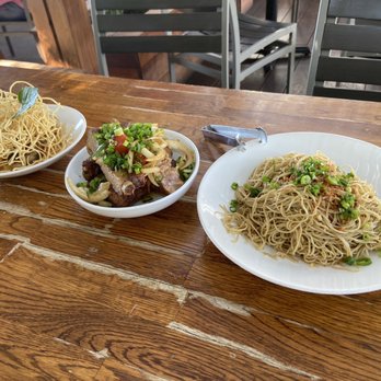 Star Noodle - (L - R) Ahi Belly, Adobo Ribs, Garlic Noodles - Asian Fusion Near Me - Lahaina, Hawaii