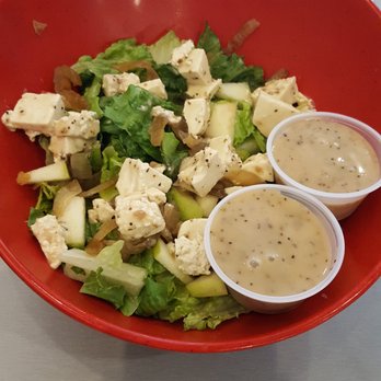 Mellow Mushroom Carmel - Build-your-own salad with tofu, apples and caramelized onions with vinaigrette. - Pizza Near Me - Carmel, Indiana Mellow Mushroom Carmel - Build-your-own salad with tofu, apples and caramelized onions with vinaigrette. - Pizza Near Me - Carmel, Indiana