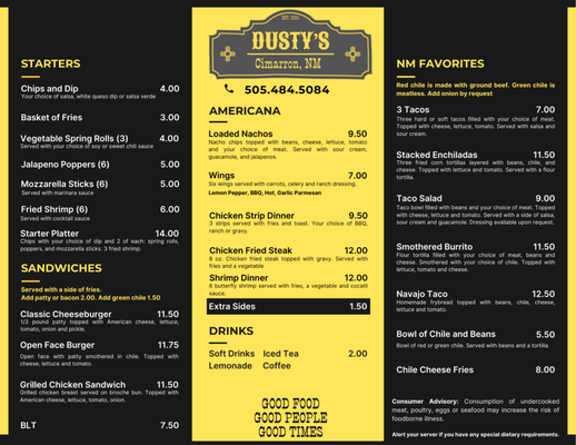 Menu photo 1 Dusty's Cimarron, NM