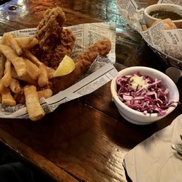 Fish and chips, and chips and salsa haha Fish and chips, and chips and salsa haha