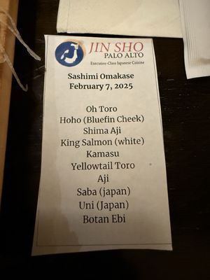 Menu photo 2 Jin Sho Palo Alto, CA Menu photo 2 Jin Sho Palo Alto, CA