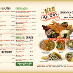 El Rey Mexican Grill & Seafood - MENU 2025 
- Plates
- Enchiladas
- Desserts
- Drinks