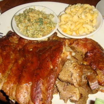 The Pit - triple meat combo! w/carolina style ribs, beef brisket, and chicken & mac n cheese & broccoli and cauliflower casserole - Barbeque Near Me - Raleigh, North Carolina