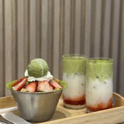 The Cups - Strawberry Matcha Bingsu & Strawberry Matcha Lattes