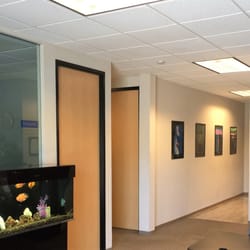 We love our fish tank here and artwork on the hallway when you enter the building