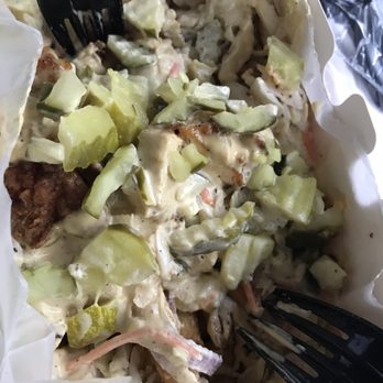 Haven Hot Chicken - FUEGO FRIES The crispy thick fries are toped with their slaw and pickles and better yet, chunks of their crispy fried chicken - Chicken Shop Near Me - New Haven, Connecticut Haven Hot Chicken - FUEGO FRIES The crispy thick fries are toped with their slaw and pickles and better yet, chunks of their crispy fried chicken - Chicken Shop Near Me - New Haven, Connecticut