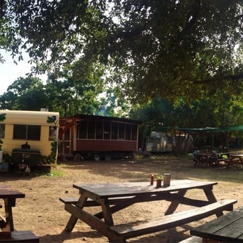 Micklethwait Craft Meats - order at the little yellow trailer & find a seat in the shade - Food Trucks Near Me - Austin, Texas