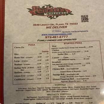 Ferrari's Pizzeria - Menu - Pizza Near Me - Plano, Texas